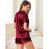 Ekouaer Womens Silk Satin Pajamas Set Short Sleeve Sleepwear Button Down Top and Shorts Loungewear 2 Piece Pjs Set S-XXL(Wine Red)