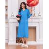 Ekouaer Women’s Zipper Robes Long Sleeve Loungewear Knee Length Housecoat Fleece Bathrobe with Pockets S-XXL(Blue)