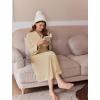Ekouaer Women’s Zipper Robes Long Sleeve Loungewear Knee Length Housecoat Fleece Bathrobe with Pockets S-XXL(Khaki)
