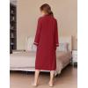 Ekouaer Women’s Zipper Robes Long Sleeve Loungewear Knee Length Housecoat Fleece Bathrobe with Pockets S-XXL(Wine Red)