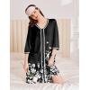 Ekouaer Zipper Robes for Women 3/4 Sleeves Lightweight House Coat Zip Up Bathrobe Soft Nightgown with Pockets S-3XL(Black White Floral)