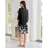 Ekouaer Zipper Robes for Women 3/4 Sleeves Lightweight House Coat Zip Up Bathrobe Soft Nightgown with Pockets S-3XL(Black White Floral)