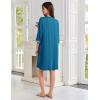 Ekouaer Zipper Robes for Women 3/4 Sleeves Lightweight House Coat Zip Up Bathrobe Soft Nightgown with Pockets S-3XL(Blue Green)