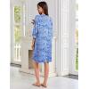 Ekouaer Zipper Robes for Women 3/4 Sleeves Lightweight House Coat Zip Up Bathrobe Soft Nightgown with Pockets S-3XL(Blue Pattern)