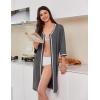 Ekouaer Zipper Robes for Women 3/4 Sleeves Lightweight House Coat Zip Up Bathrobe Soft Nightgown with Pockets S-3XL(Deep Gray)
