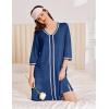 Ekouaer Zipper Robes for Women 3/4 Sleeves Lightweight House Coat Zip Up Bathrobe Soft Nightgown with Pockets S-3XL(Navy)