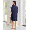 Ekouaer Zipper Robes for Women 3/4 Sleeves Lightweight House Coat Zip Up Bathrobe Soft Nightgown with Pockets S-3XL(Navy Blue)