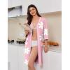 Ekouaer Zipper Robes for Women 3/4 Sleeves Lightweight House Coat Zip Up Bathrobe Soft Nightgown with Pockets S-3XL(Pink Floral)