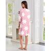 Ekouaer Zipper Robes for Women 3/4 Sleeves Lightweight House Coat Zip Up Bathrobe Soft Nightgown with Pockets S-3XL(Pink Floral)