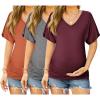 Ekouaer 3 Pack Maternity Shirts V Neck Dolman Sleeve Side Ruched Pregnancy Tops Tunic Blouse(A Grey/Burgundy/Brick Red)