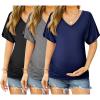Ekouaer 3 Pack Maternity Shirts V Neck Dolman Sleeve Side Ruched Pregnancy Tops Tunic Blouse(Black/Blue/Grey)