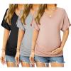 Ekouaer 3 Pack Maternity Shirts V Neck Dolman Sleeve Side Ruched Pregnancy Tops Tunic Blouse(Black/Grey/Pink)
