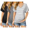 Ekouaer 3 Pack Maternity Shirts V Neck Dolman Sleeve Side Ruched Pregnancy Tops Tunic Blouse(Black/Grey/Stripe)