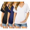 Ekouaer 3 Pack Maternity Shirts V Neck Dolman Sleeve Side Ruched Pregnancy Tops Tunic Blouse(Black/White/Blue)