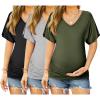 Ekouaer 3 Pack Maternity Shirts V Neck Dolman Sleeve Side Ruched Pregnancy Tops Tunic Blouse(Grey/Black/Army Green)