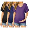 Ekouaer 3 Pack Maternity Shirts V Neck Dolman Sleeve Side Ruched Pregnancy Tops Tunic Blouse(Purple/Blue/Black)
