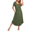 Ekouaer Long Nightgowns for Women with Pockets Short Sleeves Moo Moos for Women Casual Maxi Dress House Dresses S-XXXL(Army Green)