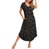 Ekouaer Long Nightgowns for Women with Pockets Short Sleeves Moo Moos for Women Casual Maxi Dress House Dresses S-XXXL(Black Butterfly Flower)