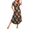 Ekouaer Long Nightgowns for Women with Pockets Short Sleeves Moo Moos for Women Casual Maxi Dress House Dresses S-XXXL(Black Flower)