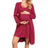 Ekouaer Maternity Nursing Gown and Robe Set 2 Piece Waffle Breastfeeding Nightgown 3 in 1 Labor and Delivery Hospital Gown(Dark Red)
