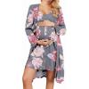 Ekouaer Maternity Nursing Gown and Robe Set 2 Piece Waffle Breastfeeding Nightgown 3 in 1 Labor and Delivery Hospital Gown(Grey Floral)