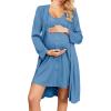 Ekouaer Maternity Nursing Gown and Robe Set 2 Piece Waffle Breastfeeding Nightgown 3 in 1 Labor and Delivery Hospital Gown(Navy Blue)