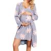 Ekouaer Maternity Nursing Gown and Robe Set 2 Piece Waffle Breastfeeding Nightgown 3 in 1 Labor and Delivery Hospital Gown(Purple Floral)