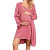Ekouaer Maternity Nursing Gown and Robe Set 2 Piece Waffle Breastfeeding Nightgown 3 in 1 Labor and Delivery Hospital Gown(Rust)