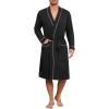 Ekouaer Mens Robes Lightweight Knit Bathrobe Long Sleeve Kimono Robe V Neck Spa Knee Length Sleepwear with Pockets S-XXL(Black)