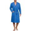 Ekouaer Mens Robes Lightweight Knit Bathrobe Long Sleeve Kimono Robe V Neck Spa Knee Length Sleepwear with Pockets S-XXL(Blue)