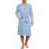 Ekouaer Mens Robes Lightweight Knit Bathrobe Long Sleeve Kimono Robe V Neck Spa Knee Length Sleepwear with Pockets S-XXL(Light Blue)