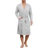Ekouaer Mens Robes Lightweight Knit Bathrobe Long Sleeve Kimono Robe V Neck Spa Knee Length Sleepwear with Pockets S-XXL(Light Gray)