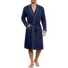 Ekouaer Mens Robes Lightweight Knit Bathrobe Long Sleeve Kimono Robe V Neck Spa Knee Length Sleepwear with Pockets S-XXL(Navy Blue)