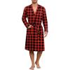 Ekouaer Mens Robes Lightweight Knit Bathrobe Long Sleeve Kimono Robe V Neck Spa Knee Length Sleepwear with Pockets S-XXL(Red Plaid)