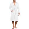 Ekouaer Mens Robes Lightweight Knit Bathrobe Long Sleeve Kimono Robe V Neck Spa Knee Length Sleepwear with Pockets S-XXL(White)