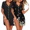 Ekouaer Nightgowns for Women 2 Pack Button Down Sleepwear Short Sleeve Sleepshirts Soft Nightshirts Boyfriend Pajama Dress(Black/Black Butterfly)