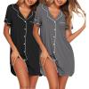Ekouaer Nightgowns for Women 2 Pack Button Down Sleepwear Short Sleeve Sleepshirts Soft Nightshirts Boyfriend Pajama Dress(Black/Grey)