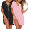 Ekouaer Nightgowns for Women 2 Pack Button Down Sleepwear Short Sleeve Sleepshirts Soft Nightshirts Boyfriend Pajama Dress(Black/Pink)