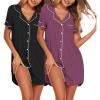 Ekouaer Nightgowns for Women 2 Pack Button Down Sleepwear Short Sleeve Sleepshirts Soft Nightshirts Boyfriend Pajama Dress(Black/Purple Red)