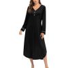 Ekouaer Nightgowns for Women Long Sleeve Nightgown Long Sleepwear Button Down Sleep Shirt Soft Night Gown S-4XL(Black)