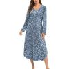 Ekouaer Nightgowns for Women Long Sleeve Nightgown Long Sleepwear Button Down Sleep Shirt Soft Night Gown S-4XL(Blue-red Flowers)