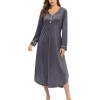 Ekouaer Nightgowns for Women Long Sleeve Nightgown Long Sleepwear Button Down Sleep Shirt Soft Night Gown S-4XL(Gray)