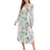 Ekouaer Nightgowns for Women Long Sleeve Nightgown Long Sleepwear Button Down Sleep Shirt Soft Night Gown S-4XL(Green Floral)