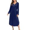 Ekouaer Nightgowns for Women Long Sleeve Nightgown Long Sleepwear Button Down Sleep Shirt Soft Night Gown S-4XL(Navy Blue)