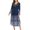Ekouaer Nightgowns for Women Long Sleeve Nightgown Long Sleepwear Button Down Sleep Shirt Soft Night Gown S-4XL(Navy Floral)