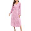Ekouaer Nightgowns for Women Long Sleeve Nightgown Long Sleepwear Button Down Sleep Shirt Soft Night Gown S-4XL(Pink Floral)