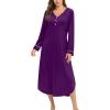 Ekouaer Nightgowns for Women Long Sleeve Nightgown Long Sleepwear Button Down Sleep Shirt Soft Night Gown S-4XL(Purple)