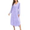 Ekouaer Nightgowns for Women Long Sleeve Nightgown Long Sleepwear Button Down Sleep Shirt Soft Night Gown S-4XL(Purple Flowers)