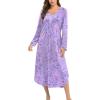 Ekouaer Nightgowns for Women Long Sleeve Nightgown Long Sleepwear Button Down Sleep Shirt Soft Night Gown S-4XL(Purple Stars)