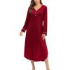 Ekouaer Nightgowns for Women Long Sleeve Nightgown Long Sleepwear Button Down Sleep Shirt Soft Night Gown S-4XL(Red)